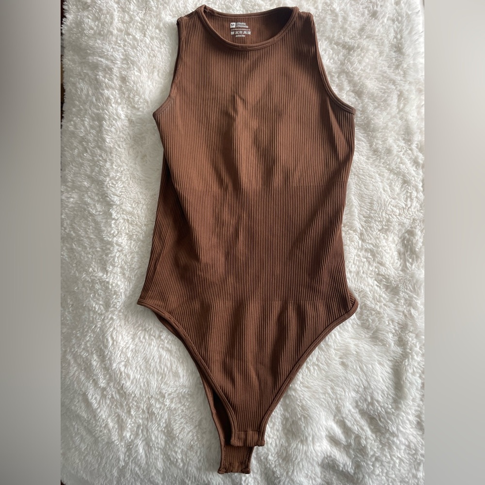 Amazon Brown Ribbed Bodysuit Size Medium